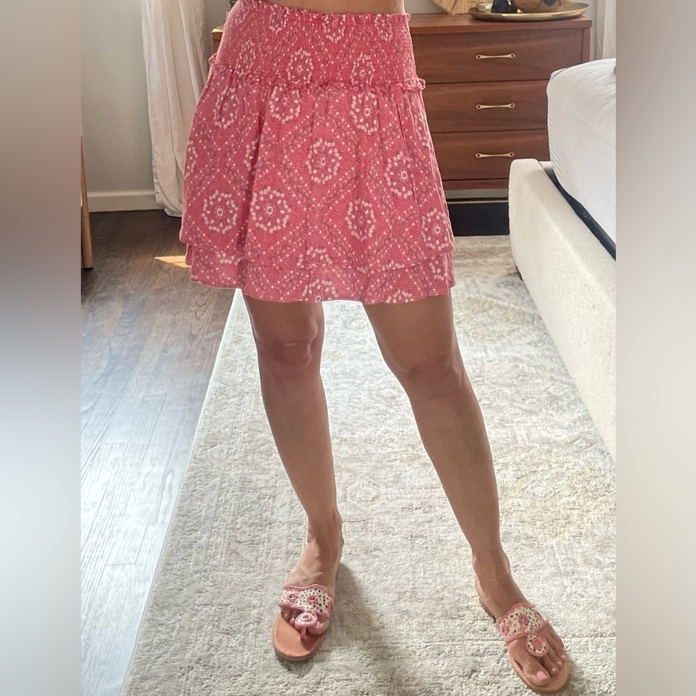 Rails Addison Diamond Floral Smocked waist Skirt in Pink